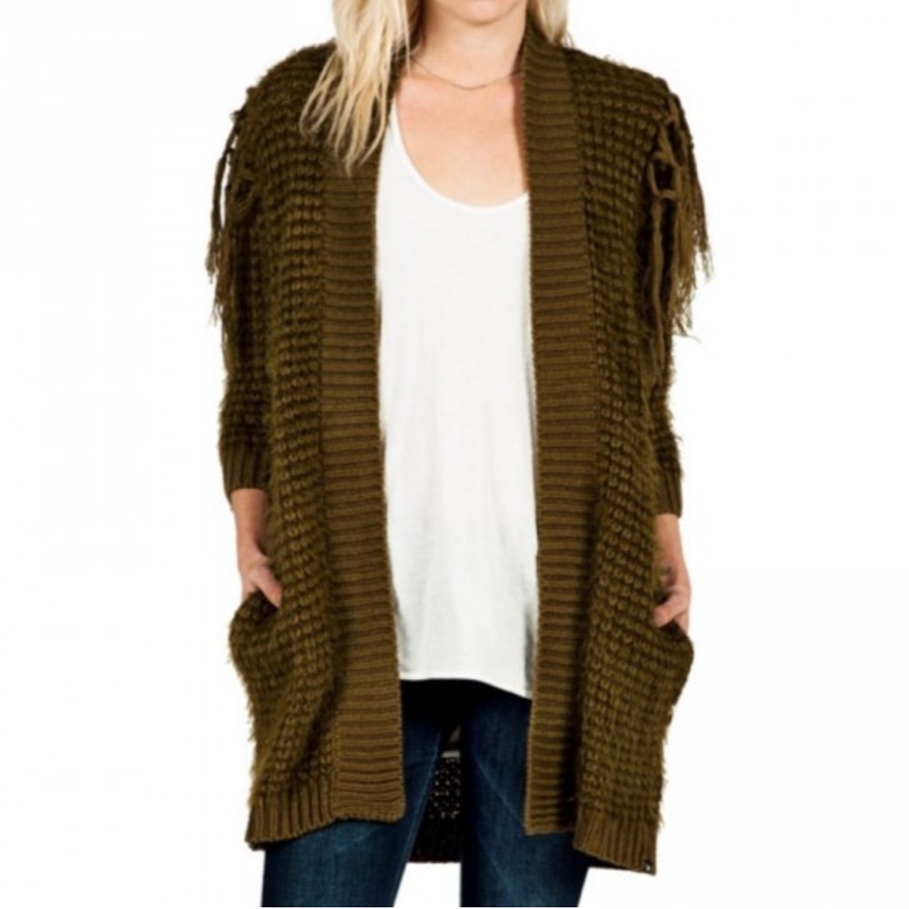 Volcom Fringed Open Front Cardigan - image 1